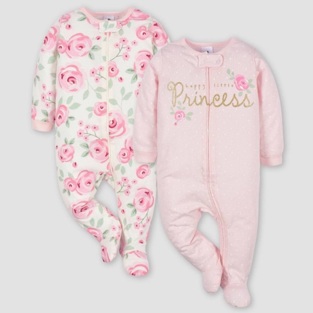 Gerber Baby 2pk Zip-Front Floral Sleep N' Play - White/Pink